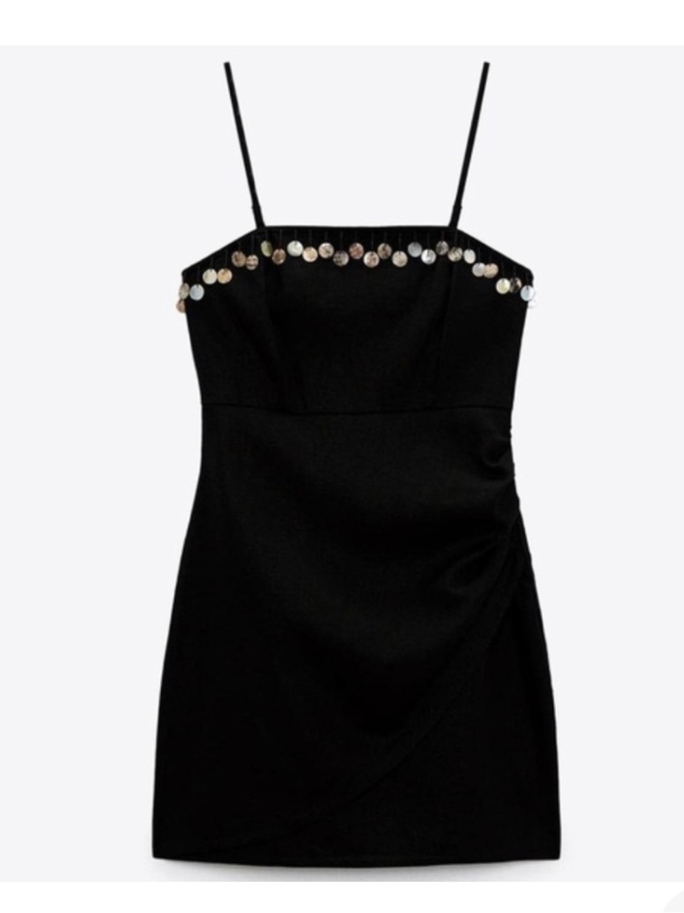 Zara Black Linem Mini Dress with Shell Disc Trim